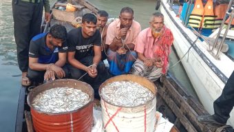 বরিশালের মেঘনায় জাটকা অভিযানে হামলা  : ৫ জন আটক